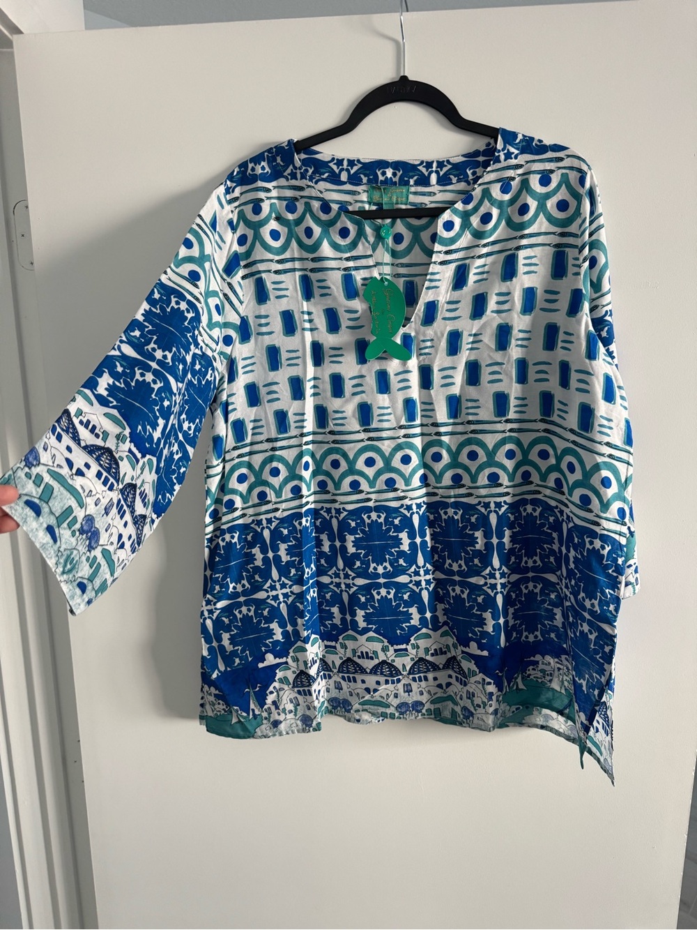 NWT Antica Sartoria by Giacomo Cinque Mediterranean Print Tunic Top Size L